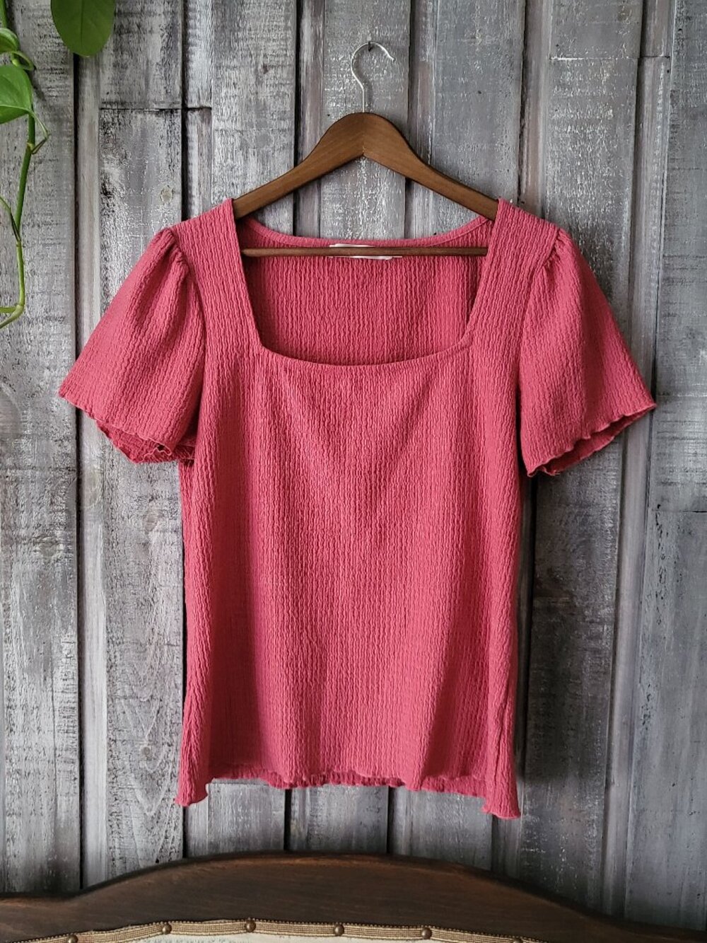 Simons Rose Smocked Square Neck Top M